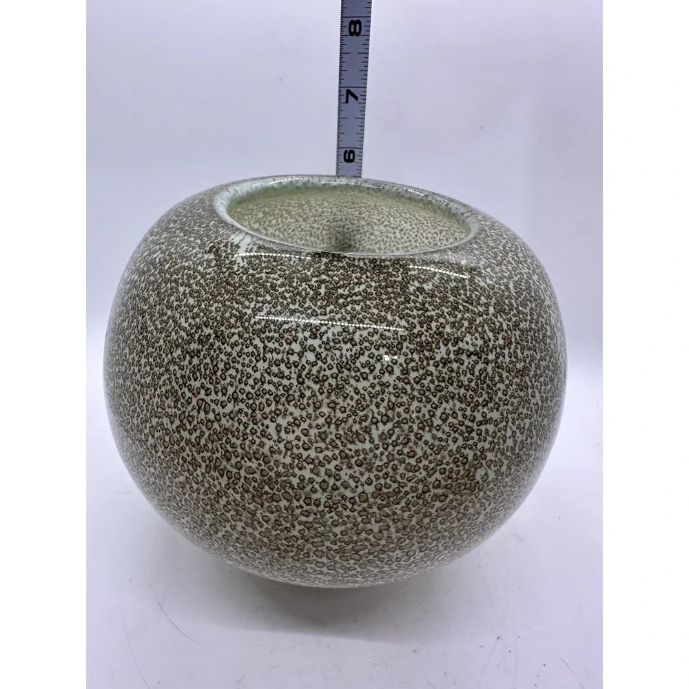 West Elm Art Glass Bubble Vase Brown Speckled Round Globe Decorative Vessel